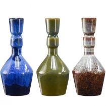 Decorative Vase Ceramic Blue Green Brown Ø8cm H18.5cm 3pcs