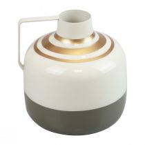 Decorative vase metal handle cream/grey/gold Ø16cm H17cm