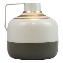 Product Charming metal decorative vase with handle, vintage style, cream/grey/gold, Ø16cm, H17cm, for dried flowers & artificial plants