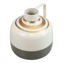 Product Charming metal decorative vase with handle, vintage style, cream/grey/gold, Ø16cm, H17cm, for dried flowers &amp; artificial plants