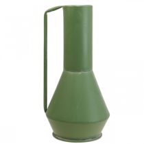 Product Decorative metal vase, green, with handle; vintage decorative jug, 14cm high, 28.5cm high