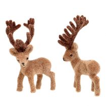 Deco deer mini brown flocked 11cm 6pcs