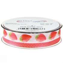 Product Decorative Ribbon Strawberries Fabric Ribbon Stable Edges 25mm 15m