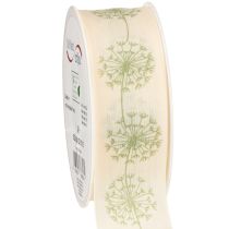 Product Decorative ribbon, gift ribbon, dandelion design, cream, 40mm, 15m