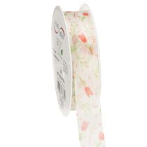 Product Gift ribbon with tulip pattern, creative for special occasions and seasonal decoration, 2.5cm wide, 18m long