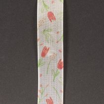Product Gift ribbon with tulip pattern, creative for special occasions and seasonal decoration, 2.5cm wide, 18m long