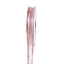 Deco ribbon pink with lurex stripes in silver 15mm 20m