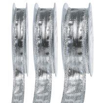 Deco ribbon silver with wire edge 25m