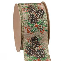 Product Decorative ribbon Christmas cones wide gift ribbon natural 60mm 10m