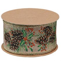 Product Decorative ribbon Christmas cones wide gift ribbon natural 60mm 10m