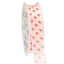 Product Gift ribbon with hearts, ideal for creative packaging ideas and personal gifts, 2.5 cm wide, 15 m long