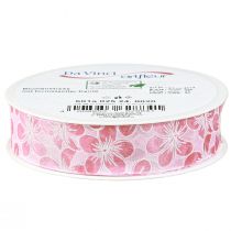 Product Decorative Ribbon with Flowers Gift Ribbon Spring Pink 25mm 20m