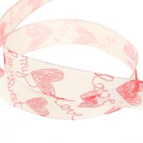 Product Decorative Ribbon with Hearts Love White Red Organza Fabric 15mm 20m