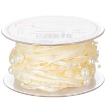 Product Decorative ribbon with pearls, cream, 20mm, 5m