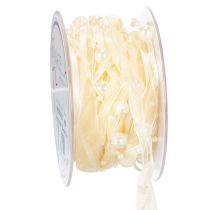 Product Decorative ribbon with pearls, cream, 20mm, 5m