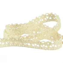 Product Decorative ribbon cream with crochet lace vintage W12mm L20m