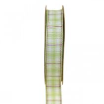 Product Deco ribbon checkered checkered ribbon green/white/purple 20mm 15m
