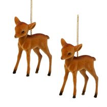 Product Decorative figure reindeer young brown 7.5cm flocked 2pcs