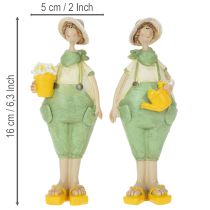 Product Decorative gardener figurines, table decoration, summer, green/yellow, 16.5 x 5.5 cm, 2 pieces