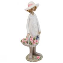 Product Decorative figures gardener decoration woman with flowers white pink H21cm