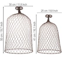 Product Decorative metal bell, climbing aid, wire hood, brown, rust finish, H50/41cm Ø30/25cm, set of 2