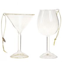 Product Decorative hanging glasses, clear with gold, 9cm, 2 pieces