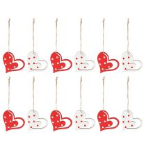 Product Decorative Hanging Heart Decoration for Mother's Day Red White 7.5cm 12 Pcs
