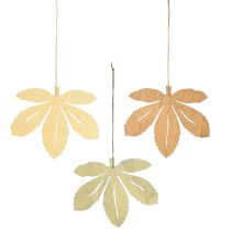 Product Decorative Hanging Wood Autumn Leaves Green Natural Brown 12x10cm 12 pcs