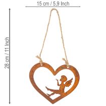 Product Decorative metal hanging ornaments, rusted finish, heart-shaped angel design, Ø15cm, 6 pieces