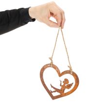 Product Decorative metal hanging ornaments, rusted finish, heart-shaped angel design, Ø15cm, 6 pieces