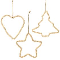 Product Decoration Christmas wooden beads heart star tree H16cm 3 pcs