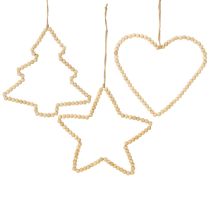 Product Deco hanger Christmas wooden beads heart star tree H20cm 3pcs