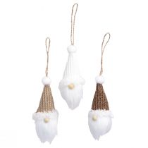 Product Decorative hanging Christmas gnome white brown H11cm 3 pcs