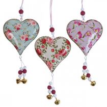 Deco hanger heart deco vintage flowers pendant 8.5x9cm 3pcs