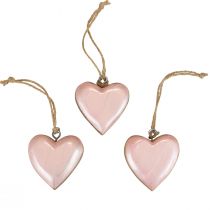 Decorative hanger wood wooden hearts decoration light pink shiny 6cm 8pcs