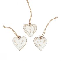 Decorative hangers wood wooden hearts natural white gold vintage 6cm 8pcs