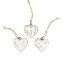 Product Decorative hanging wooden hearts natural white gold vintage 6 cm 8 pcs
