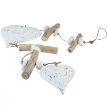 Product Decorative hanger wooden round wooden hearts white natural H85cm