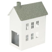 Product Metal Decorative House with Windows and Chimney 22cm White
