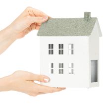 Product Decorative Metal House with Windows and Chimney, 22 cm, White