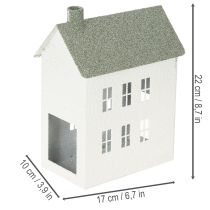 Product Decorative Metal House with Windows and Chimney, 22 cm, White