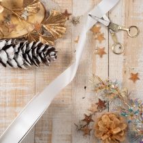 Product White Polyester Decorative Taft Ribbon, 25mm x 50m