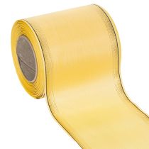 Product Decorative moiré wreath ribbon in yellow with gold edge, width 100mm, length 25m for floristry and decoration