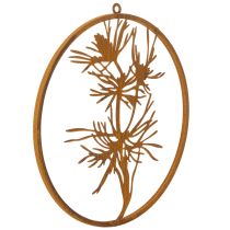 Product Decorative metal ring, weathered steel wall decoration, pine branch Ø38cm