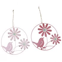 Decorative ring metal hanging decoration flowers pink Ø30cm 2pcs