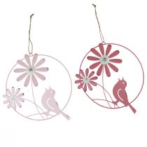 Decorative ring metal hanging decoration flowers pink Ø23cm 4pcs
