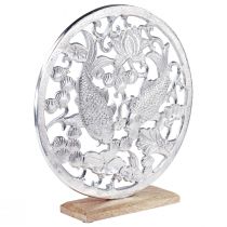 Product Decorative ring metal wood base silver lotus koi decoration Ø32cm