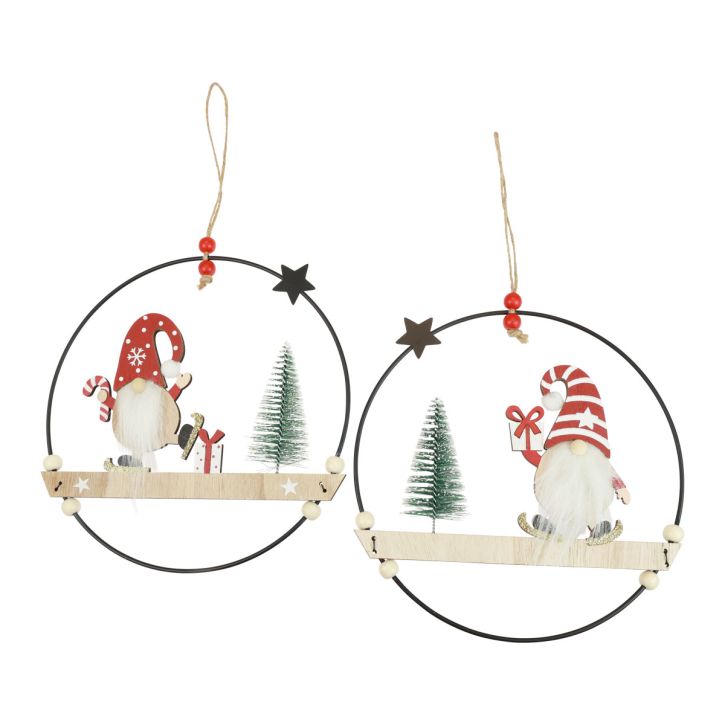 Decorative ring metal gnome decorative hanger Christmas Ø21.5cm 2pcs