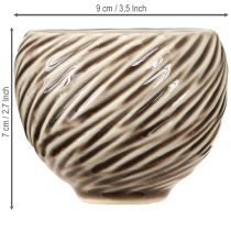 Product Ceramic Flower Pot Spiral Decor Beige Brown Ø9cm 4pcs