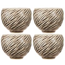 Product Ceramic Flower Pot Spiral Decor Beige Brown Ø9cm 4pcs